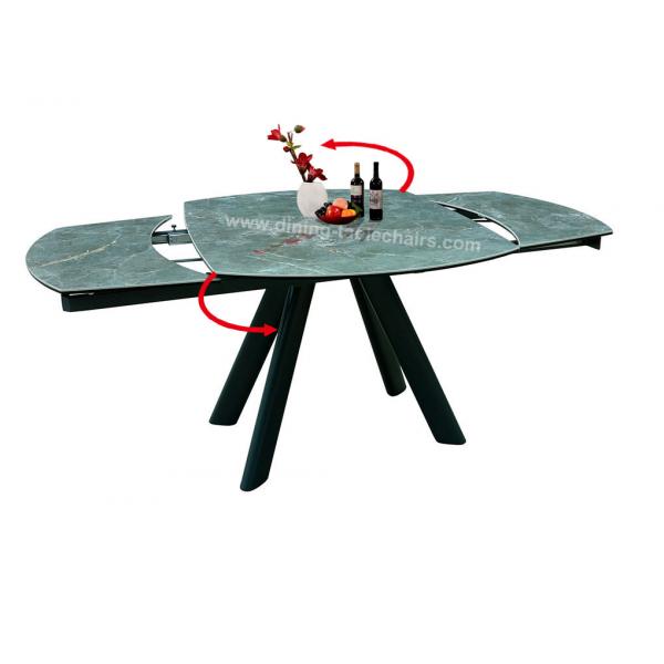 Quality Textured Green Glossy Ceramic Top Dining Table Tempered Glass Breezing Rotating for sale