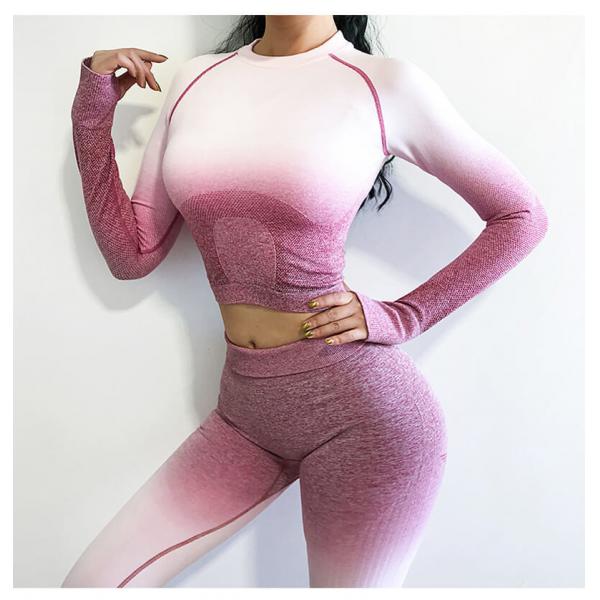 Quality Ombre Seamless Women's Yoga Apparel / Women Gym Clothing Gradient Leggings+Long for sale