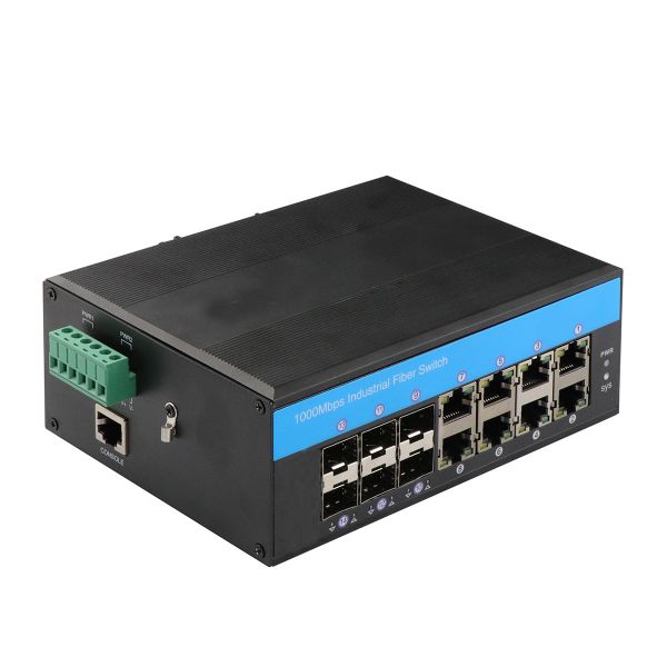 8 Port Industrial Managed POE Switch SNMP  Ring Managed Optical