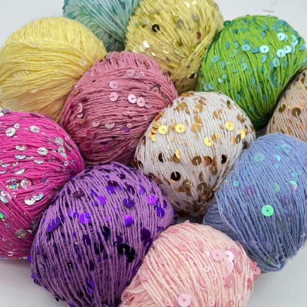 Quality 1/2.3NM 55% Cotton 45% Polyester Sequin Yarn Crochet Paillette Yarn For Bag Clothing Knitting for sale