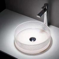 Quality Clear Glass Vessel Sinks Crystal Diamond Table Top Round Wash Basin 395 * 395 * for sale