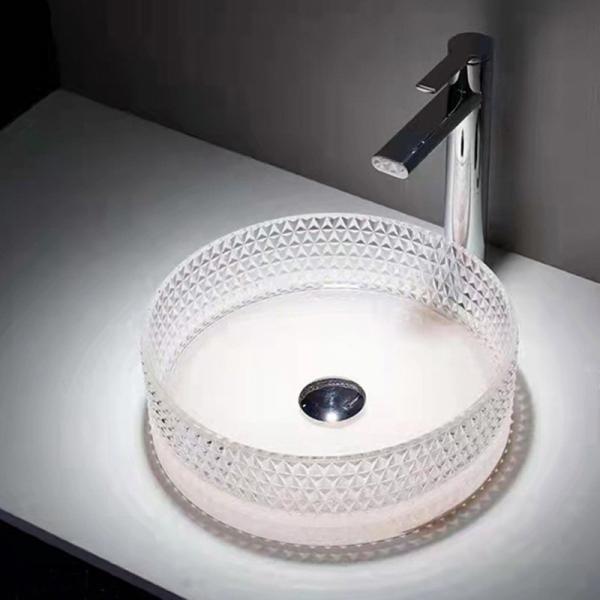 Quality Clear Glass Vessel Sinks Crystal Diamond Table Top Round Wash Basin 395 * 395 * 120mm for sale