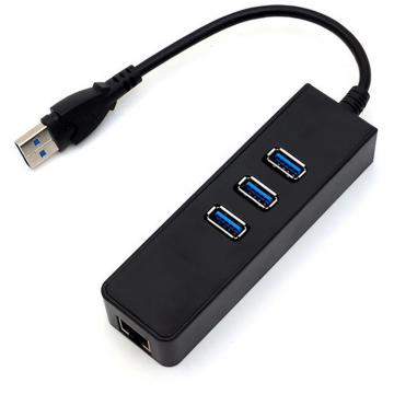Quality RJ45 Gigabit Ethernet Plastic ABS 3 Port USB 3.0 HUB for sale