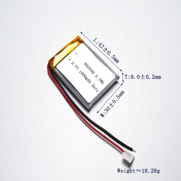 Quality Lithium Polymer UN38.3 1C 803040 3.7 V 1000mah Lipo Battery for sale