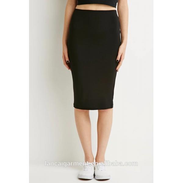 Quality Stretch Knit Pencil Skirt Plain Black Body con Skirt For Women for sale