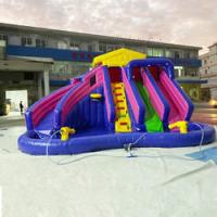 China EN71 Inflatable Bouncy Castle Water Inflatable Fun Park For Kids With Pool Slide factory
