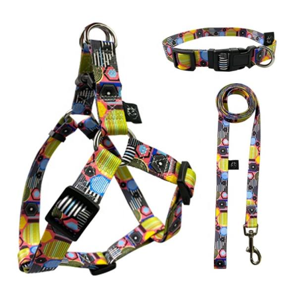 Quality Woven Logo Dog Harness Set Multiple Colour Polyester Dog Harness for sale