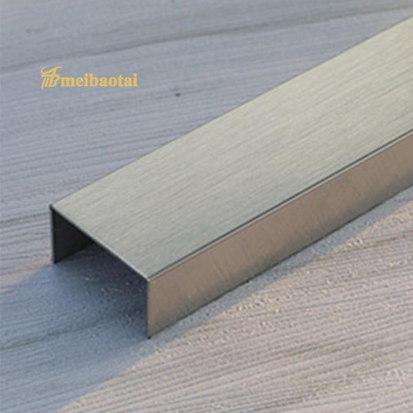 Quality ASTM Stainless Steel Tile Trim 10mm , Hairline Design Stainless Floor Trim 0.55mm for sale