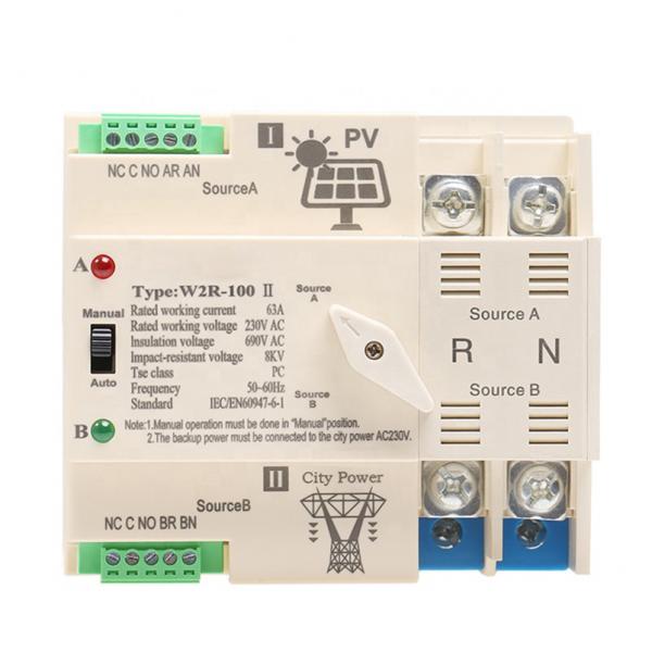 Quality AC220V PV Solar Din Rail 2P 63A ATS Dual Power Automatic Transfer Switch for sale