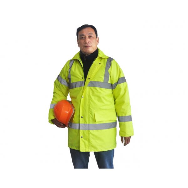 Quality PU Coated Industrial Work Jackets ,  Reflective Safety Yellow Winter Jacket  for sale