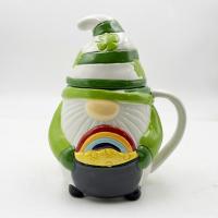 China Custom Creative 3d Christmas Ceramic Mugs Spring Gnome Green Color Decorations With Lid factory