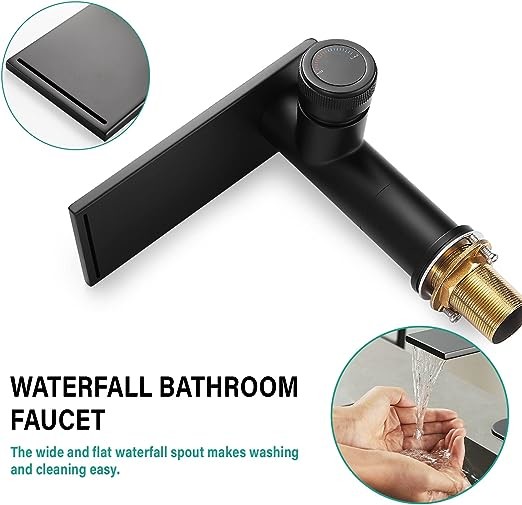 Quality Matte Black Vanity Bathtub Waterfall Sink Faucet Tap Single Hole Cold And Hot for sale