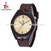 china 2017 Men Wood Watch Made Out Black Sandal Wood Handmade Leather Strap Digital Wood Watches Custom Logo