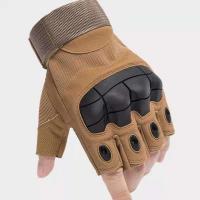 Quality Green Khaki Black Leather PU Half Finger Tactical Gloves Nylon for sale