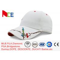 Quality Flowers / Birds Embroidered Baseball Caps , White Cotton Canvas Baseball Hat for sale
