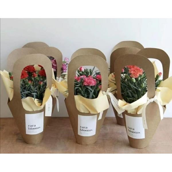 Quality 250g Kraft Flower Bouquet Paper Bag Recyclable Home Decoration for sale