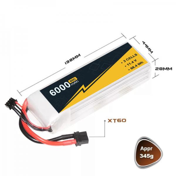 Quality 6000mAh 11.4v 3S1P FPV Lipo Battery for sale