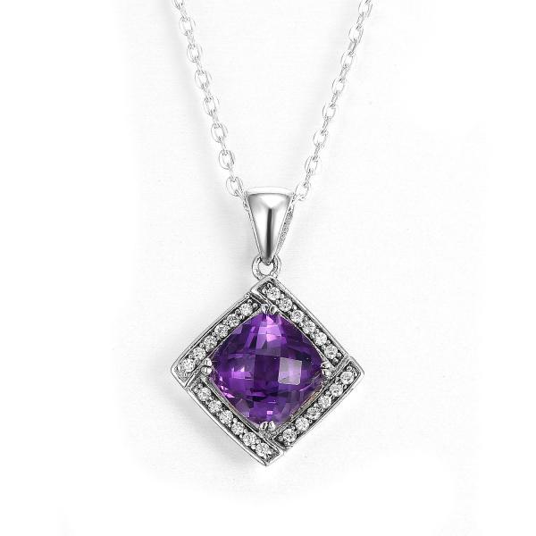 Quality 10mm 925 Silver Gemstone Pendant Rhodium Plated Purple for sale