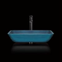 Quality Toughened Blue Glass Bowl Sink Blue Rectangle Above Counter 460mm Length for sale
