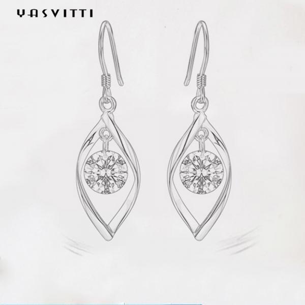 Quality 1.61 Inch 0.04oz Real Silver Heart Earrings 5A Zirconia Leaf Shape Earring for sale