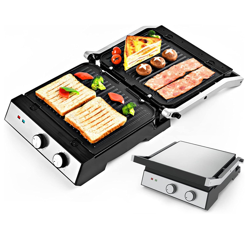 China 4 Slice Indoor BBQ Panini Electric Press Grill With Temperature And Time Knob Control factory