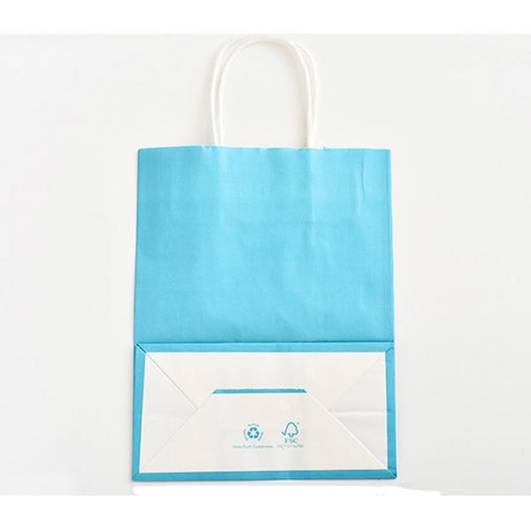 Quality Blue Color Printed Kraft Paper Bags Customzied Logo With Twisted Paper Handle for sale