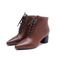 China S221 Pointed toe leather short boots Korean style all-match high heel women's leather boots factory
