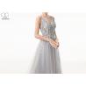 China Unique A Line Tulle Dress V Neck Sequin Beading Sweep Train Back Bandage factory