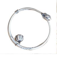 China Sterling Silver Bangle Cuff Bracelet Engraved Water Lily Flower Vintage Jewelry(053128W) factory