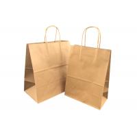 Quality Recycled Brown Kraft Paper Bags For Take Away Food With Handles Foil Stamping for sale