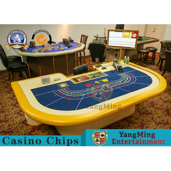 Quality Fiber Fireproof Board Baccarat Gambling Poker Table 3m³ With Wooden Pedestal Leg for sale