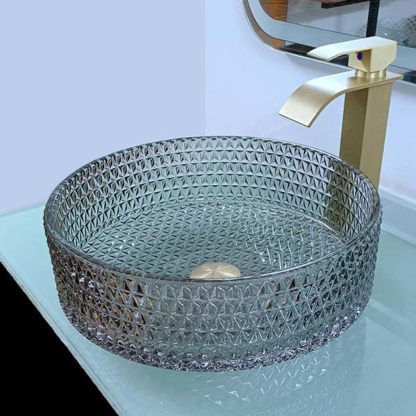 Quality Modern Countertop Glass Wash Basin Black Table Top 120mm Height Artistic for sale