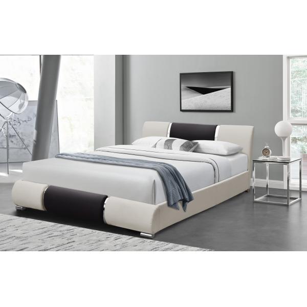 Quality Black White Faux Leather Bed Frame Upholstered Platform 160X200Cm for sale