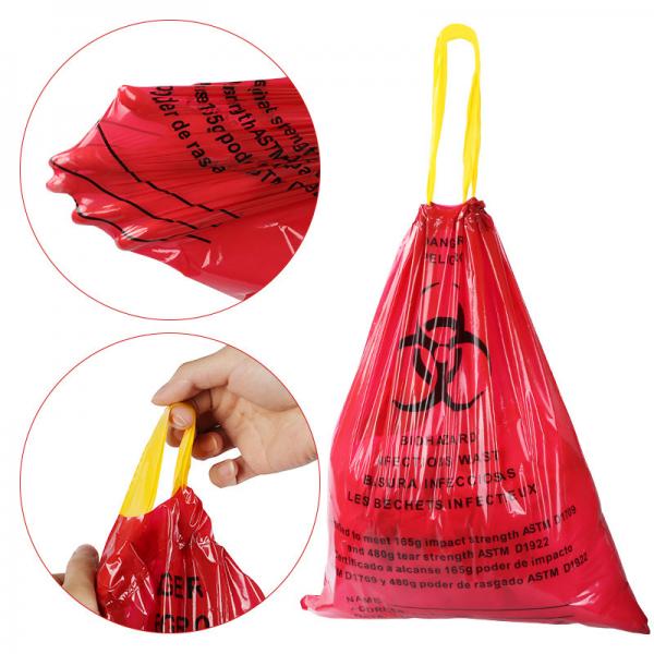Quality Drawstring SGS Medical Waste Bags Biohazard Garbage Customize Size for sale