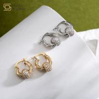China Gold Plated Rhinestone Hoop Earrings , Twist Diamond Ball Charm Pendant Earrings factory