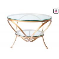 China Glass Coffee Table Gold Frame , Modern Round Glass Coffee Table For Bar / Hotel for sale