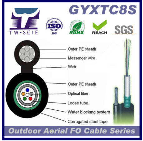 China GYXTC8S Self Supporting 24 Core Outdoor Fiber Optic Cable for sale