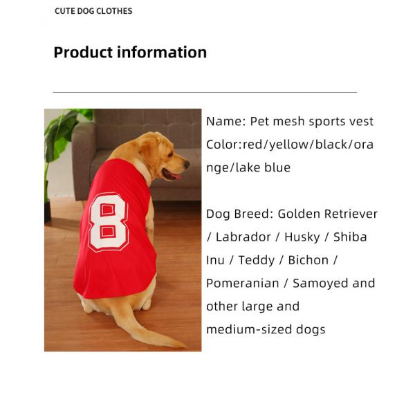 Quality Summer Premium Large Dog Clothes Thin Vest Jersey Pet Clothes for sale
