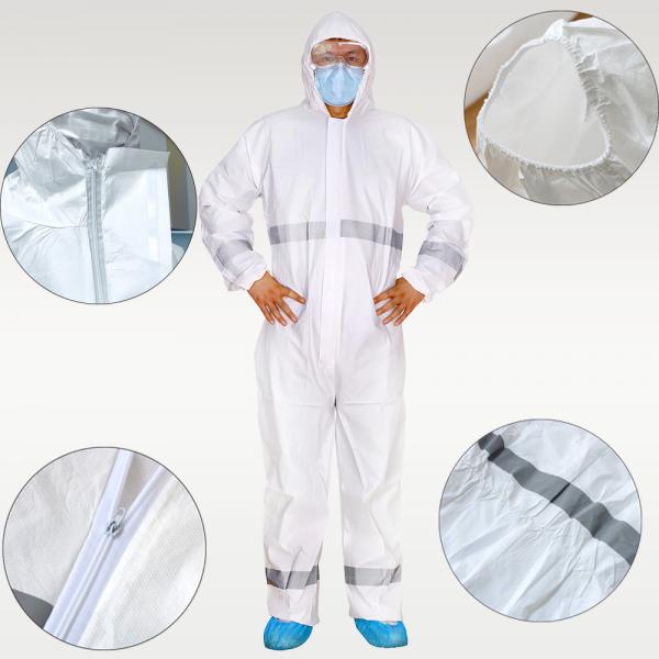 Quality Non Woven Disposable Hazmat Suit Hi Vis Waterproof Safety Coverall With Reflective Strip for sale