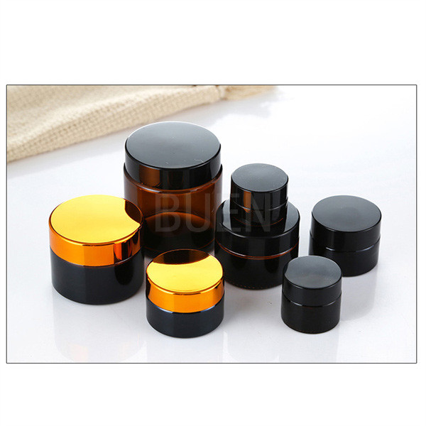 Quality Buen Gold Lid Amber Glass Jars Non BPA Durable Cosmetic Packaging Bottles for sale