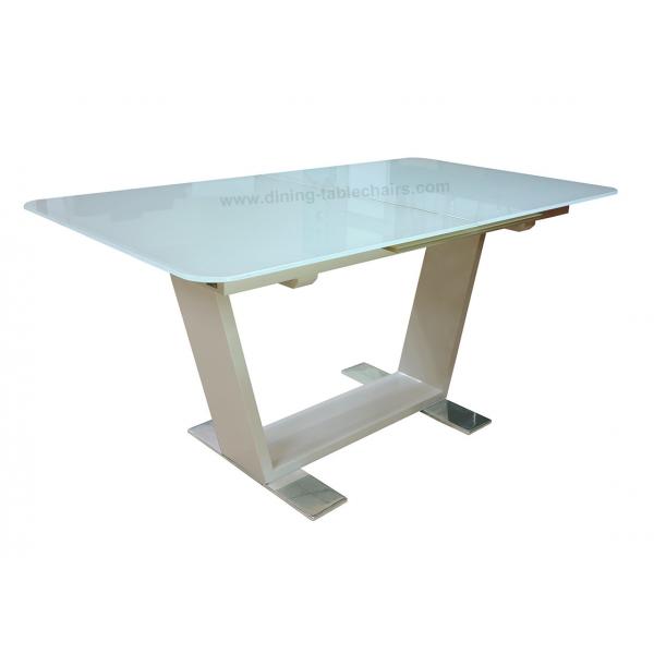 Quality White Painted Tempered Glass Dining Table 2.2 Meter Stainless Base for sale