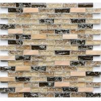 China Brown rectangle crack crystal glass mix metal mosaic tile kitchen backsplash for sale