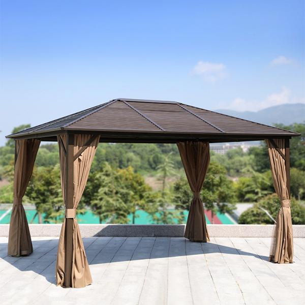 Quality 3x5m 5x3m Metal Roof Gazebo Outdoor Garden With Curtains And Mesh Cover for sale