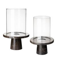 China Black Stand Clear Glass Cover 300MM Decorative Candle Holder for sale
