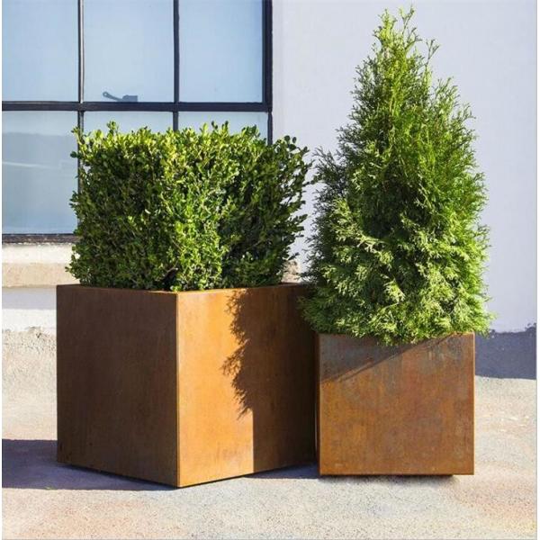 Quality Large Metal Garden Pots Rusty Square Corten Steel Flower Planter Boxes for sale