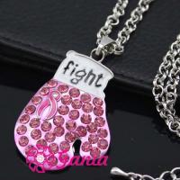 China New Arrival Breast Cancer Pendant Necklace Pink Ribbon Fighting Box Gloves Awareness Jewelry Necklace Wholesale factory