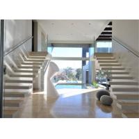China Minimalist Modern Wooden Staircase Designs , Floating Stairs With Glass Railing factory
