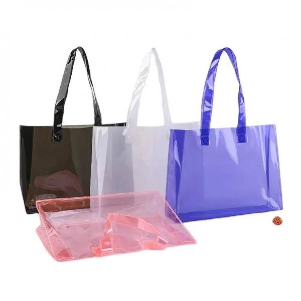 Quality 12 By 6 By 12 Clear PVC Tote Bag Designer Big Black Blue Clear Purse for sale