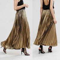 China Custom service women clothes latest skirts design gold long pleated skirt factory