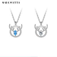 China 14x16mm 15in Deer Antler Necklace Sterling Silver 3A CZ Antler Pendant Necklace factory